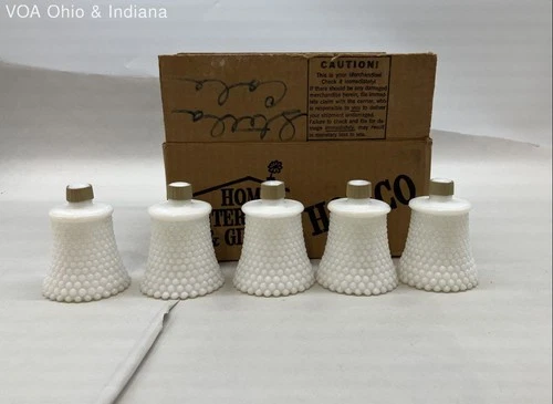 Vintage HOMCO Hobnail Milk Glass Votive Candle Holder Set 5 Flic-A-Lite Box