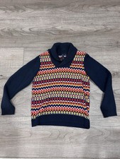 Janie and Jack Boys Fair Isle Shawl Collar Sweater Navy Orange Size 6