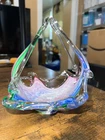 VTG Murano Hand Blown Multi-color Glass Candy or Trinket Dish/Basket Italy VG.