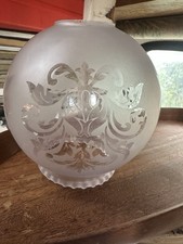 Vintage Etched Glass Globe Lampshade White Frosted Light Shade Ruffle Edge H14cm