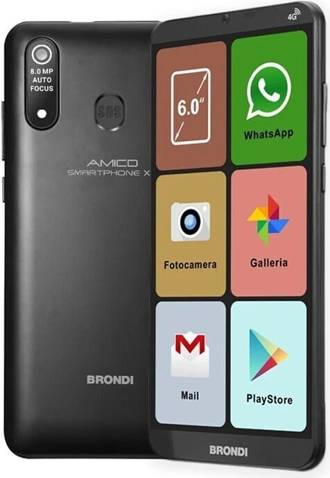 Brondi Amico XL 16GB per Anziani Dual SIM 6.0" 2GB RAM 4G LTE NUOVO Nero Italia - Immagine 4 di 4