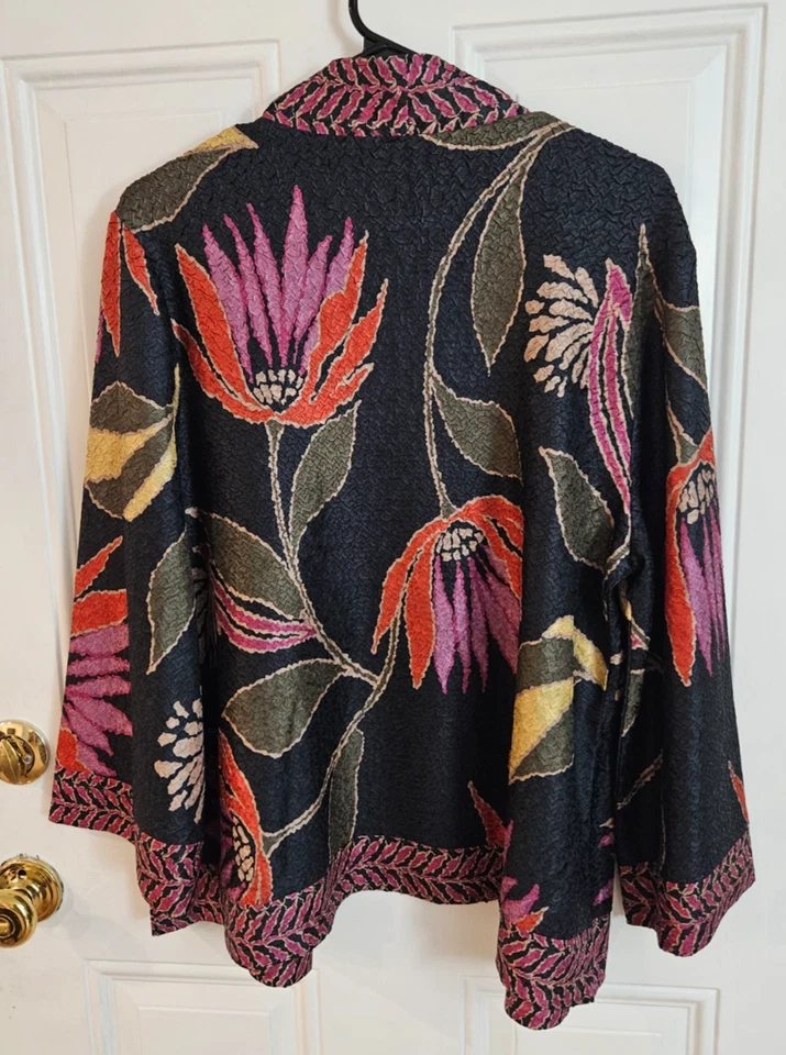 Chico's Size 2 Reversible Animal Print Floral Crushed Duster Kimono Jacket L - Image 2 of 4