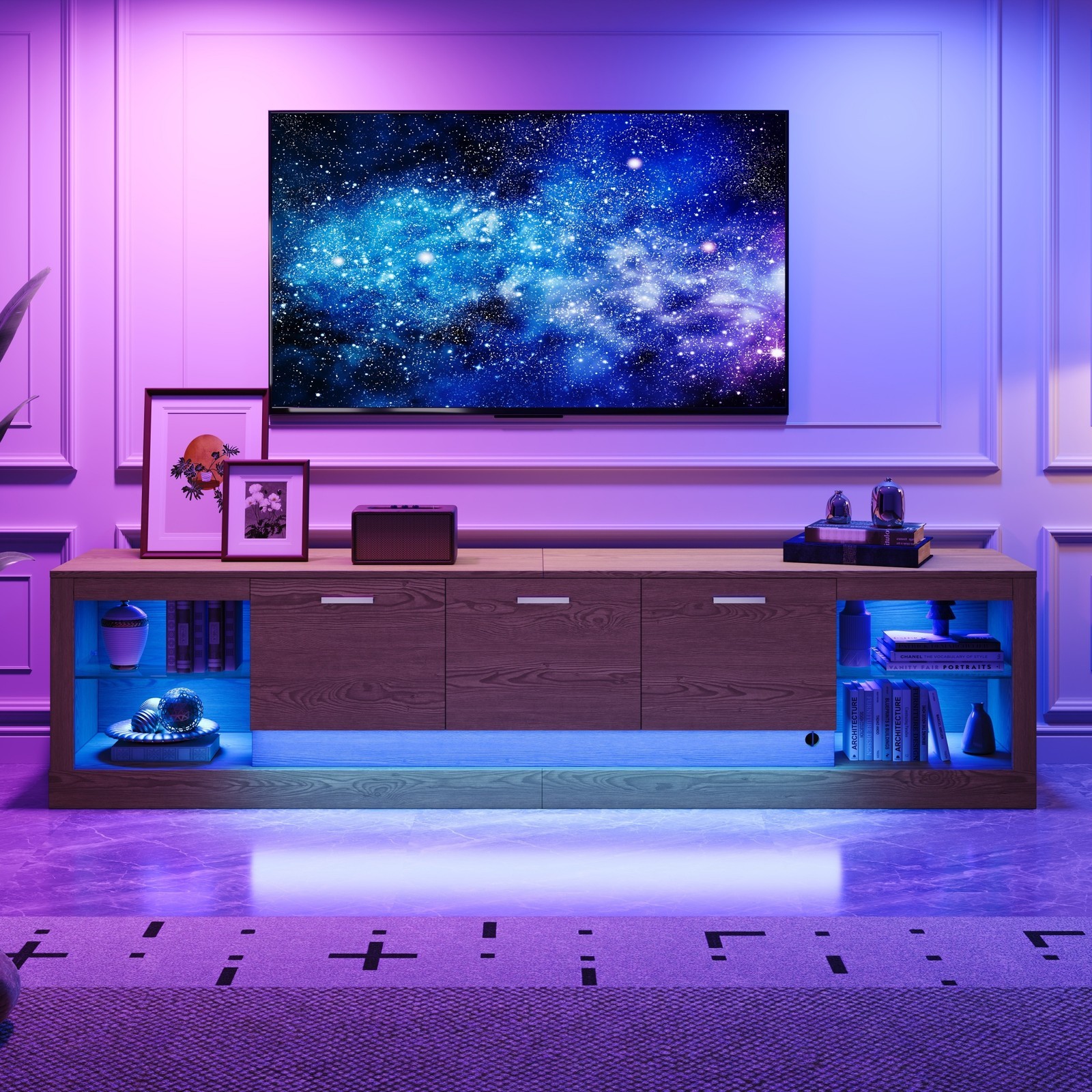 For 90" Tvs, 6-cabinet & 2-open Shelf Entertainment Center