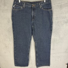 Carhartt Flannel Lined Jeans Womens 14 Blue Relaxed Fit Straight Leg Medium Wash