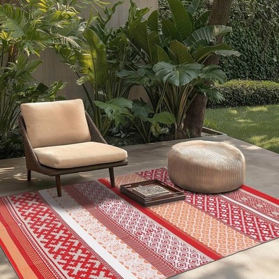 Green Decore Prime Rot & Orange Teppich 120x180cm Wasserdicht Outdoor Garten Matte