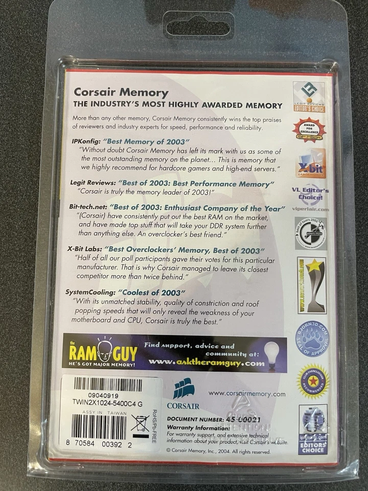 Corsair 1 GB DDR2 Twin 2X 675 MHz DDR2 SDRAM Memory (Twin2 CM2x512-5400C4 G) - Image 3 of 3