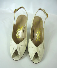 Vtg Salvatore Ferragamo Italy Leather Women's Sz 5B Slingback Open Toe Shoes