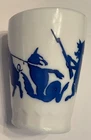 Vintage Milk Glass Three Little Pigs/ Wolf White/Blue cup/mug Hazel Atlas?