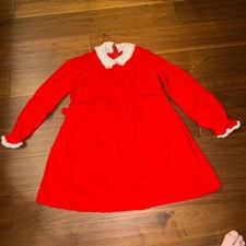 Vintage Girls Size 6 Xmas Velvet Dress Red Long Sleeve Handmade