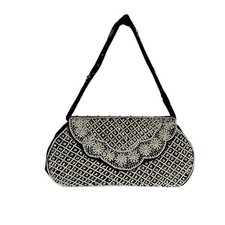 Vintage Navy And White Beaded Purse. Snap Closure. Beaded Strap. Lined In Blue.
