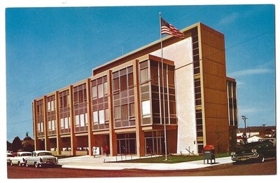 Eureka California c1950's City Hall, government building, vintage car