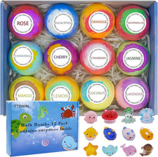 12 Pcs TTRWIN Bath Bomb Gift Set,With Surprise Toys Inside, Organic and All Natu