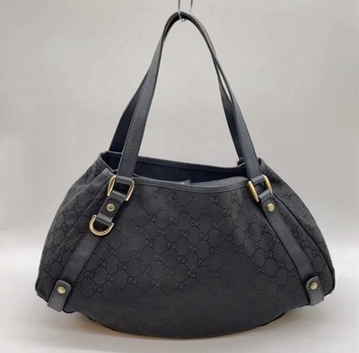 GUCCI Abbey GG Canvas Leather Black Tote Bag