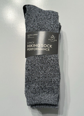 Alpine Design Men's Performance Hiker Crew Socks 4 Pack Size X-Large (13-15)