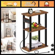 Small Narrow Side Table with Charging Station - Slim End Table for Living Room