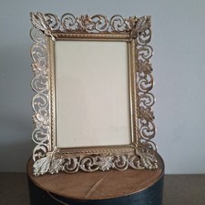Vintage Photo Frame Gold X Filigree White Washed 9x7  Metal Victorian Romantic