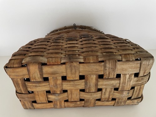 Antique fishing creel basket splint woven patina fly sports Door Decor Basket - Picture 11 of 19