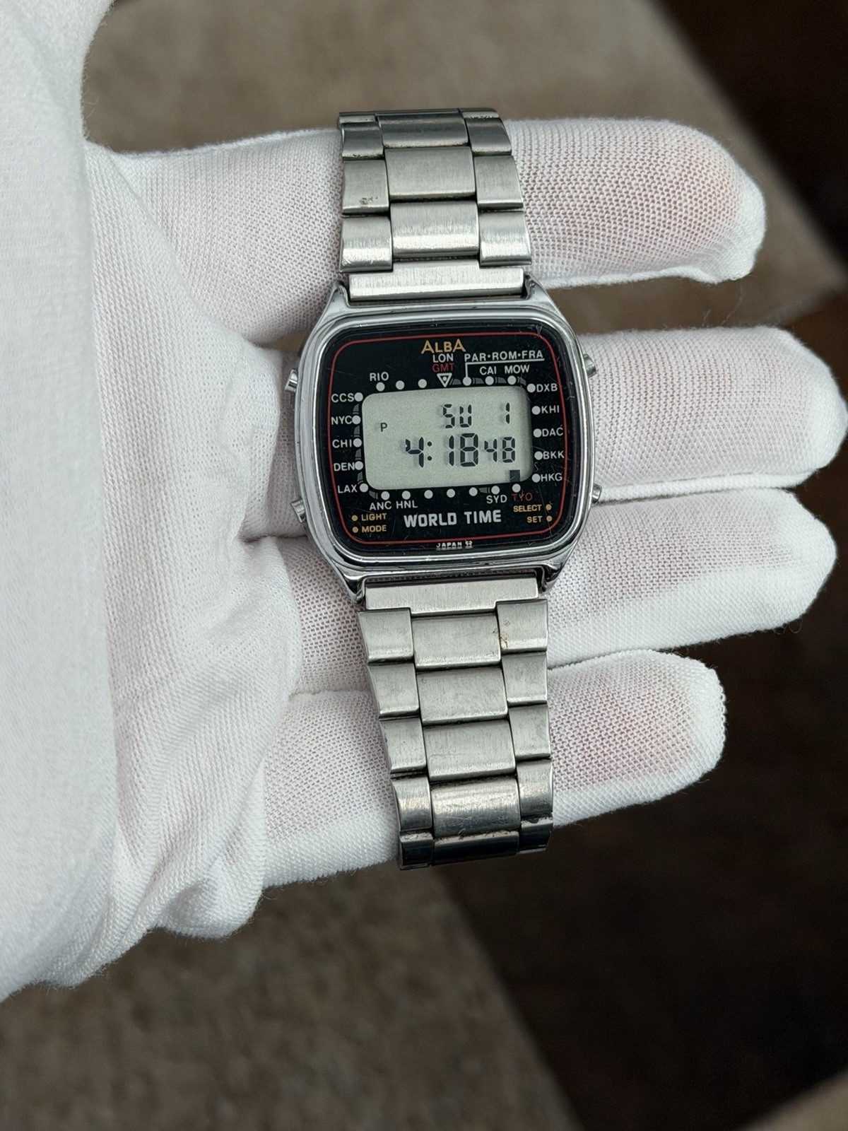 Men’s Sports JDM Rare Travel Time Alba Vintage Watch World Digital 80s W308-4000 - vintagewatches.pk