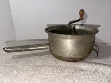 Antique Primitive Metal Flour Sifter Long Wooden Handle And Hand Crank