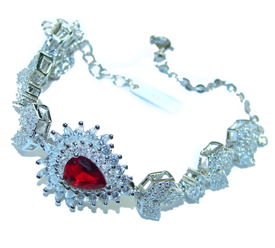 5.5ct Ruby 925 Sterling Silver Handcrafted Red Gemstone Vintage Bracelet - Image 3 of 4