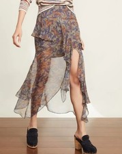 495 VERONICA BEARD "Trixie" silk chiffon ruffle sheer midi skirt - seafoam - 4
