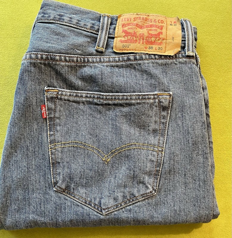 Levi's 501 Button Fly Jeans 38x30 Light Blue Y2K PreOwned