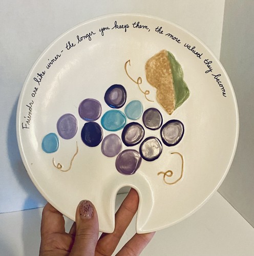 Pacific Enterprise Hand Crafted And Painted Wine And Cheese “Friend Quote” Plate - Picture 8 of 8