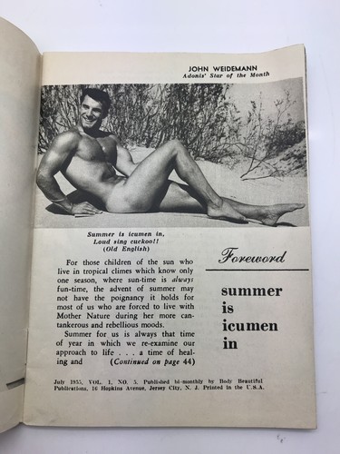 Body Beautiful July 1955 Vol. 1 No. 5 Gay Male Beefcake Magazine - Picture 3 of 3