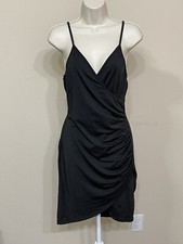 Kilig Women’s Black V-Neck Ruched Side Stretch Soft Sleeveless Bodycon Dress s S