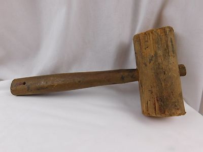 Early Vintage Burl Wood Mallet With Hickory Handle? Folk Art Food Prep Kitchen