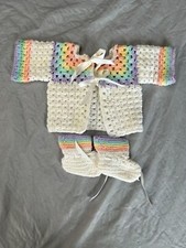 Baby Crochet rainbow sweater with booties vintage handmade