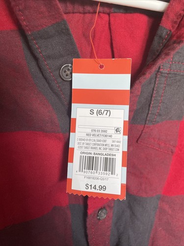Boys Buffalo Check Long Sleeve Button-Down Shirt Cat & Jack Red/Black Size 6/7 - Picture 4 of 8