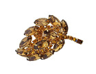 Rhinestone Leaf Brooch Vintage Citrine and Topaz