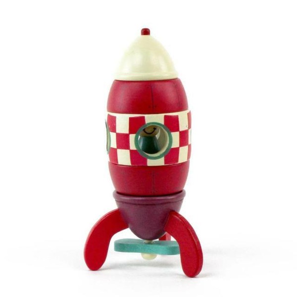 Rocket Ship Wooden Stacking Toy by Janod French Retro Style