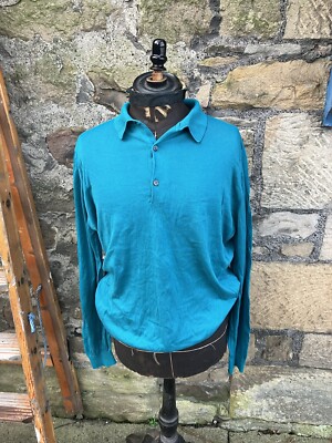 Men's John Smedley 100% Merino Wool Long Sleeve Polo Shirt XL