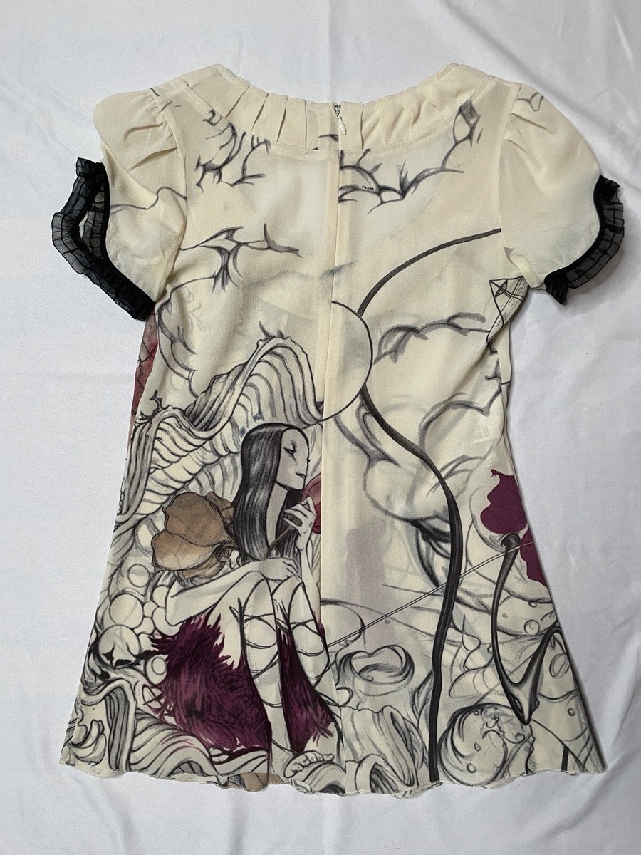 Prada Spring 2008 James Jean Fairy Print Silk Blouse Tunic