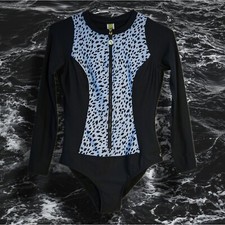 Next by Athena Good Karma Zip One Piece Swimsuit Black & Blue Cheetah sz L