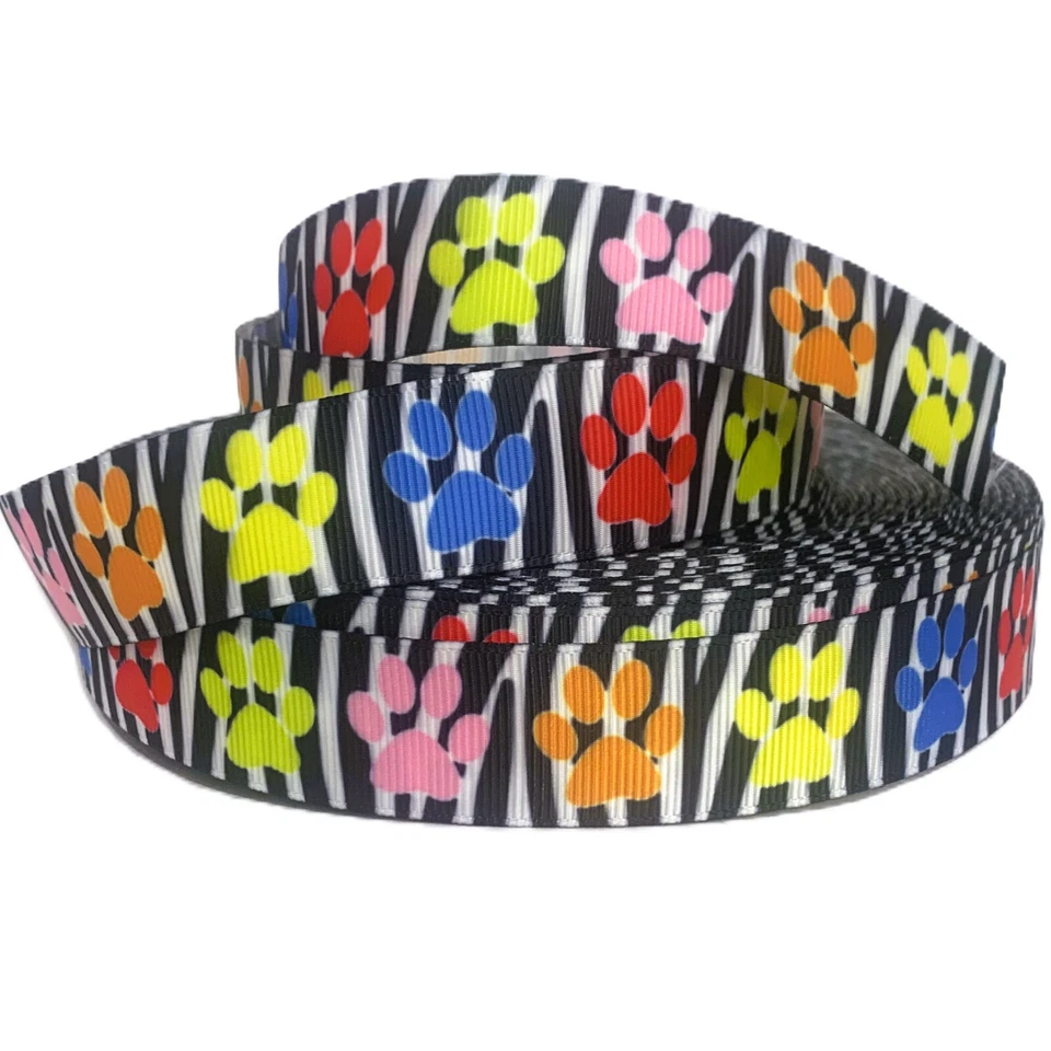 GROSGRAIN RIBBON 7/8" Dog Paw Print Zebra For Gift Decoration Hair bows Collar - Image 4 of 4
