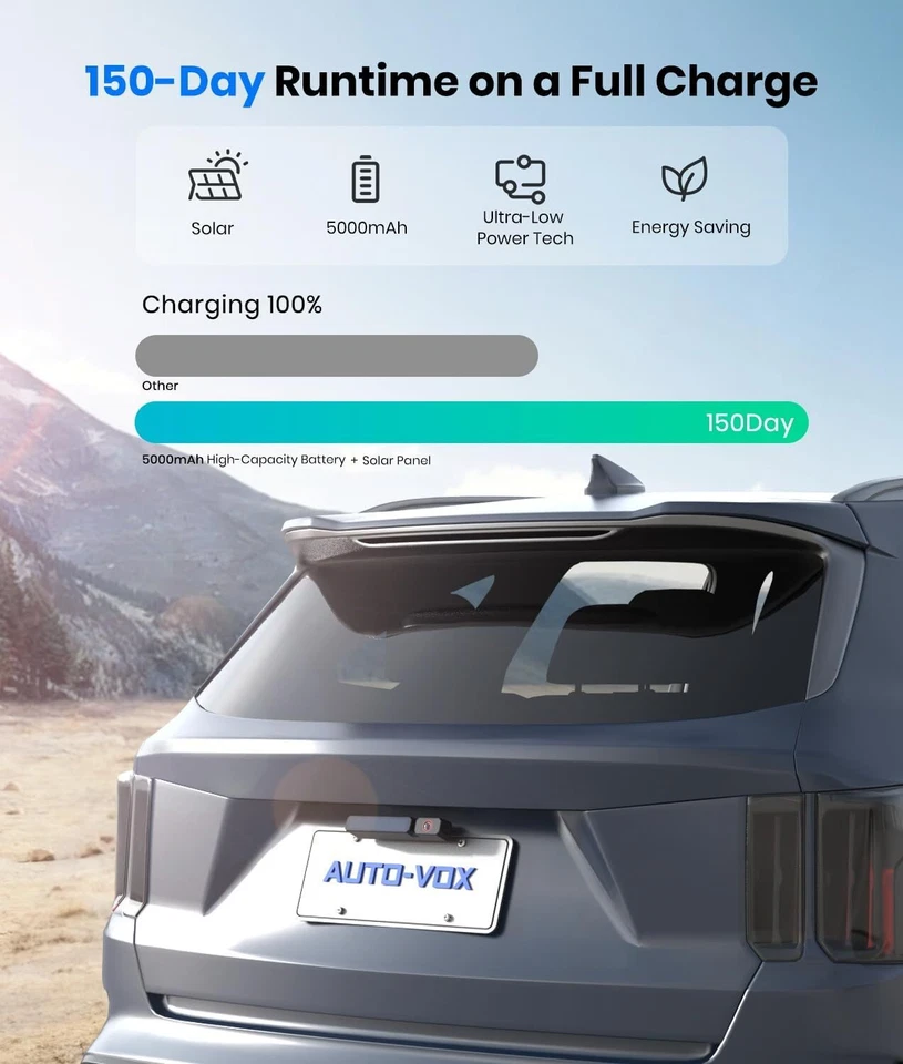 AUTO-VOX Solar Wireless Backup Camera 5" 1080P Monitor+ 1/2PCS Rear View Cameras - Image 3 of 4