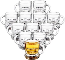 Okuna Outpost 12 Pack 1 Oz Mini Beer Mug Shot Glasses with Handles for Party, Bi