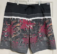 NWT Roundtree Yorke Caribbean size 2XB grey pink white swimsuit trunks men's