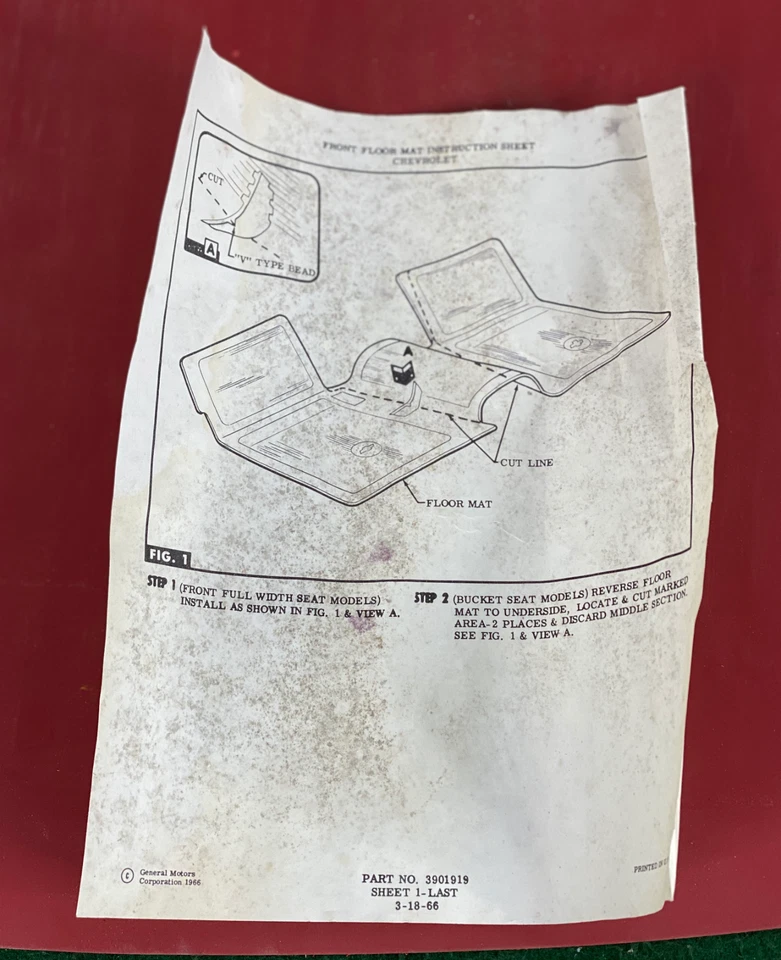 Nuevo de Lote Antiguo 1968 Impala/Bel Air/Caprice Accesorio Alfombrilla Frontal Ancho Completo Rojo 987379 Foto 4 de 4