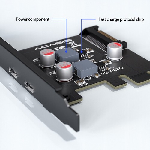 PCIE x1/x4/x8/x16 to 2 Port Type-C PD 20W Data Transfer Quick Charge Controller - Zdjęcie 4 z 6