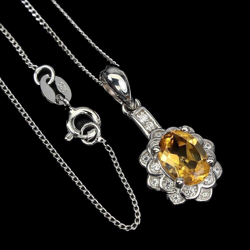 Silver Pendant Golden Yellow Citrine Genuine Mined Gem Solid Sterling 18 Inch