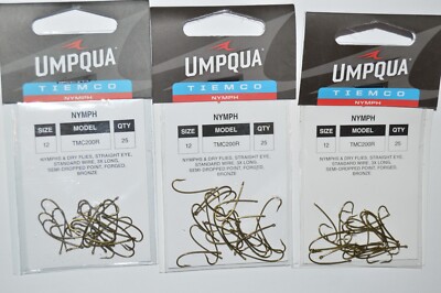 3 packs tiemco umpqua nymph trout hooks size 12  tmc200r dry flies straight eye