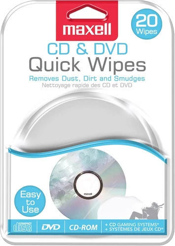 Maxell CD & DVD Quick Wipes, Remove Dirt, Dust & smudges - 20PK (190511)