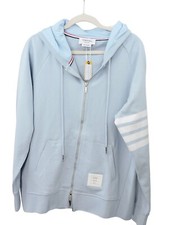 NWT Thom Browne Light Blue Classic Loopback 4-Bar Zip Hoodie Size 3 Medium 