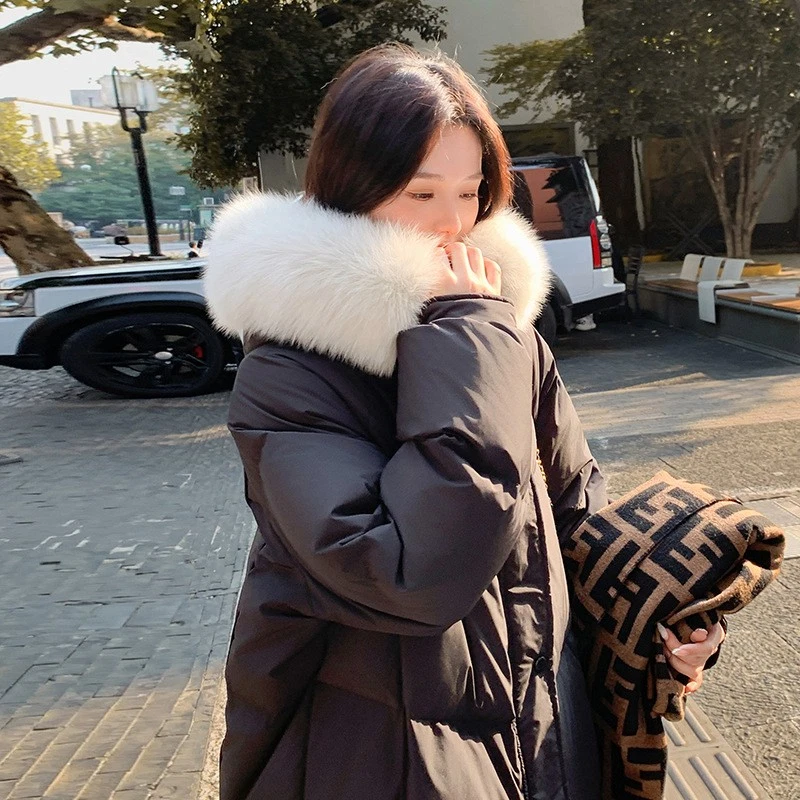 Womens Down Jacket Winter New Long Style Fur Collar Slim Thick Goose Down Jacket - Image 3 of 4