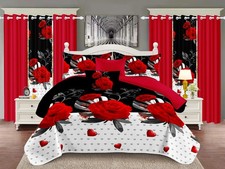 9Pcs Bedspread Sets Matching with Curtains Full Size Machine Wash Ideal of Gift