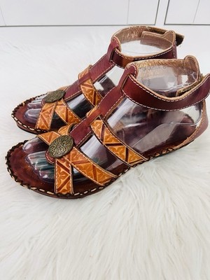 Elite by Corkys Indian Ocean Brown Leather Strappy Gladiator Boho Sandals Sz 6